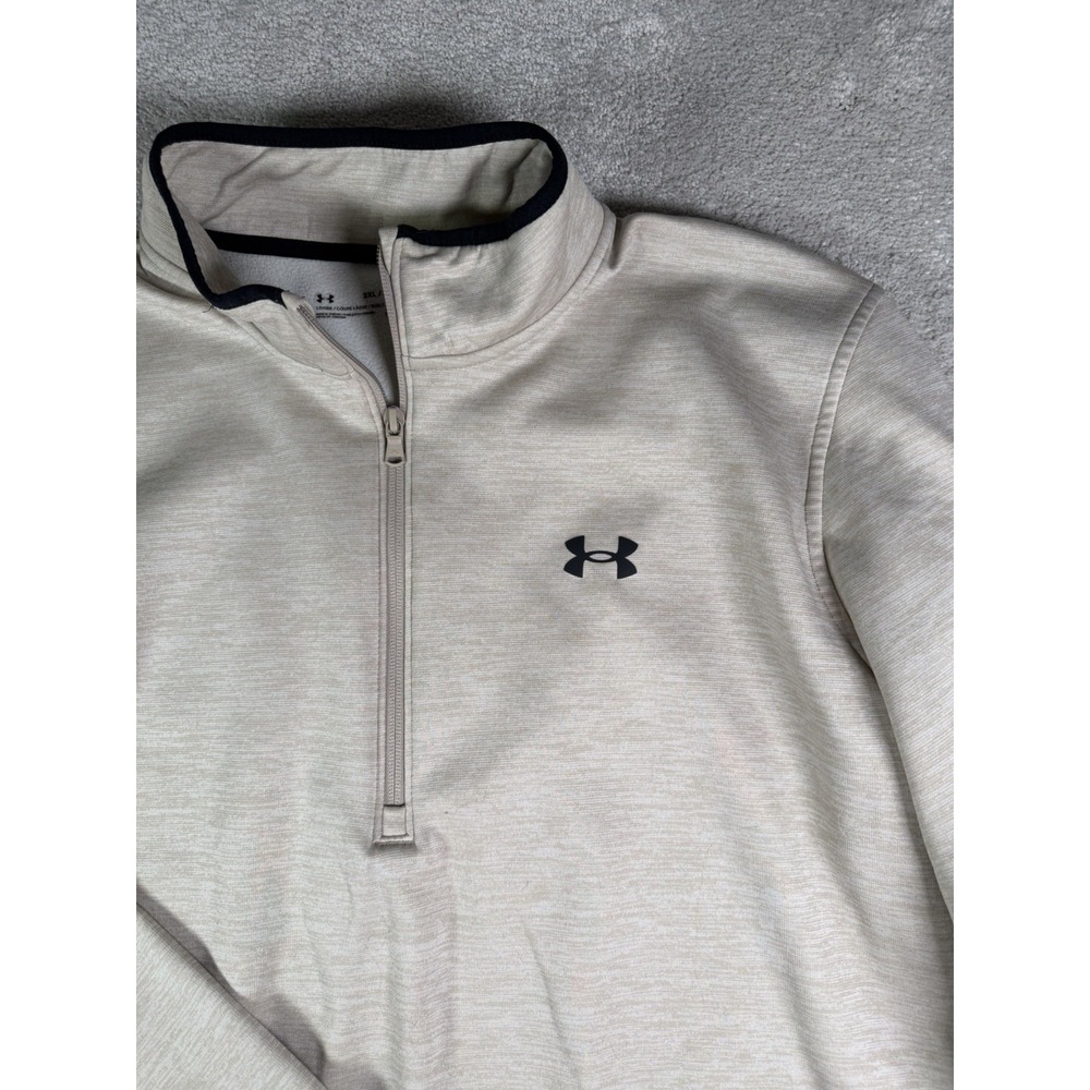 Under Armour Sweater Mens 2XL Beige Pullover 1/4 Zip Long Sleeve Cold Active